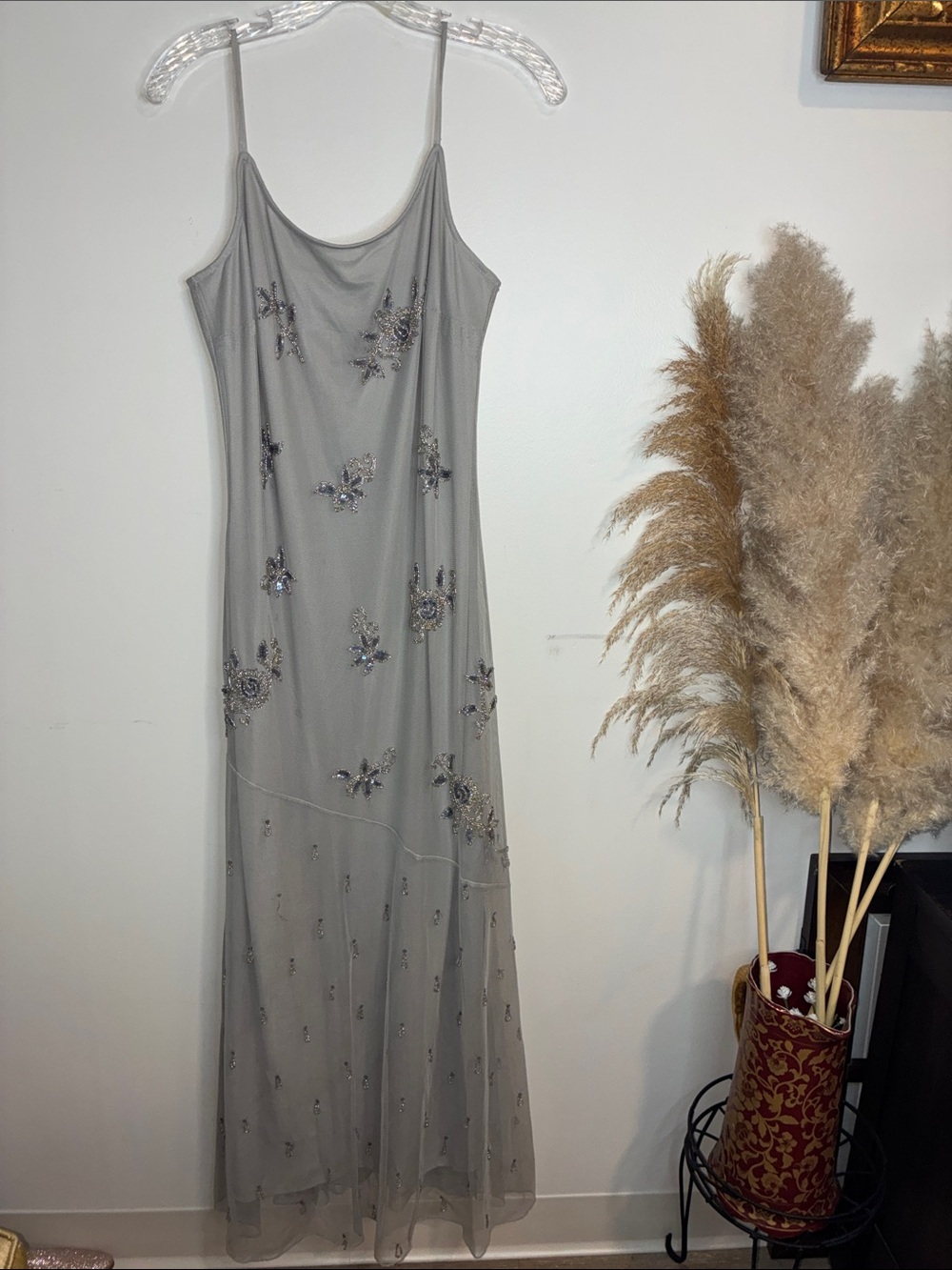 Newport News Silver Beaded Maxi Slip Dress